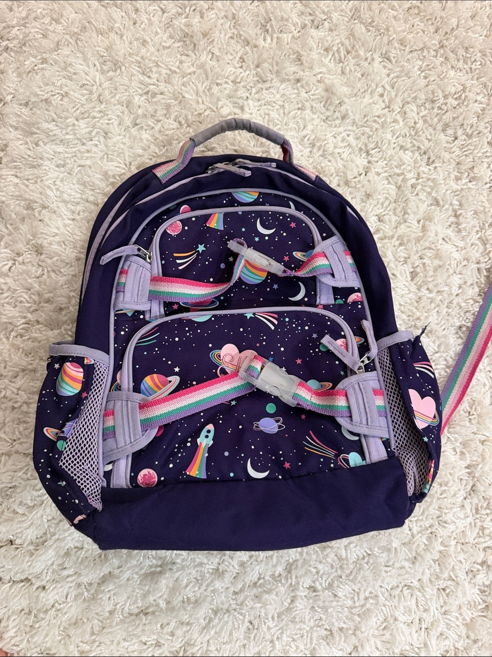 Pottery Barn Kids Purple Space Backpack with Rainbow Straps